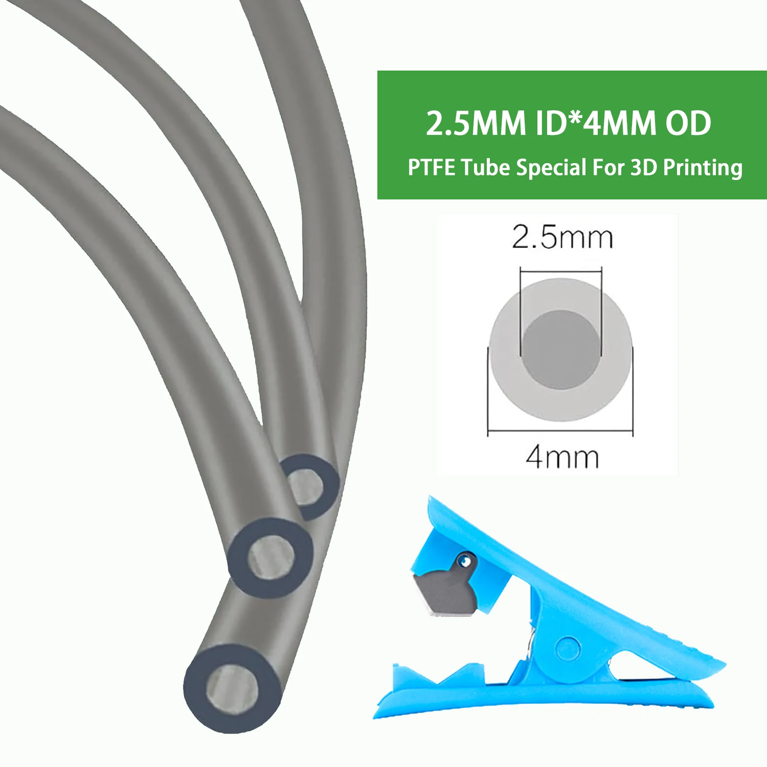 Gray PTFE Tube 2.5mm*4mm with Tubing Cutter Compatible Bambu Lab A1 Mini/A1/P1P/P1S/X1C/AMS/P1/X1 Creality K1/K1 Max 3D Printer