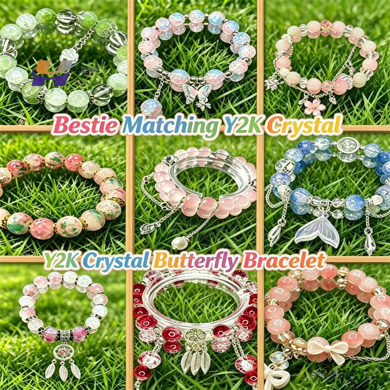 Matching Bracelets for Women Bestie Summer Vibrant Dopamine Glass Crystal Butterfly Hand Chain Elegant Jewelry Gift