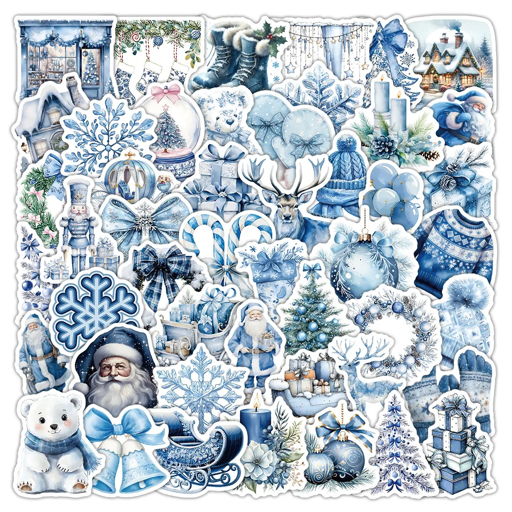 10/50PCS Blue Christmas Element Stickers Creativity Festival Graffiti Decoration DIY Notebook Mobile Guitar Suitcase Toys Decals