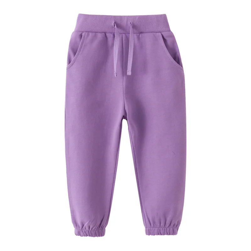 Jumping Meters Hot Selling Purple Drawstring Baby Sweatpants Full Length Toddler Kids Trousers Unicorn Print Girls Pants