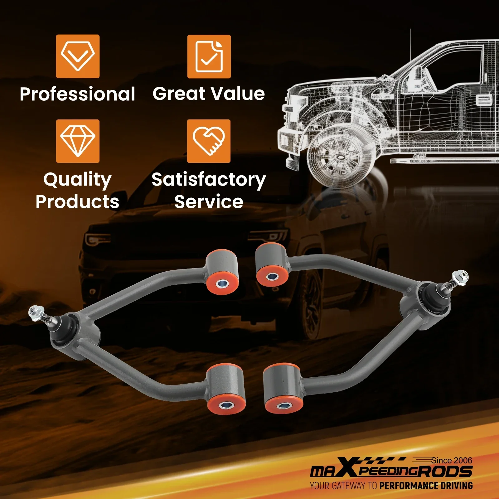 

Front Upper Control Arms for 1988-1998 Chevrolet GMC K1500 Tahoe 4WD 2-4" Lift