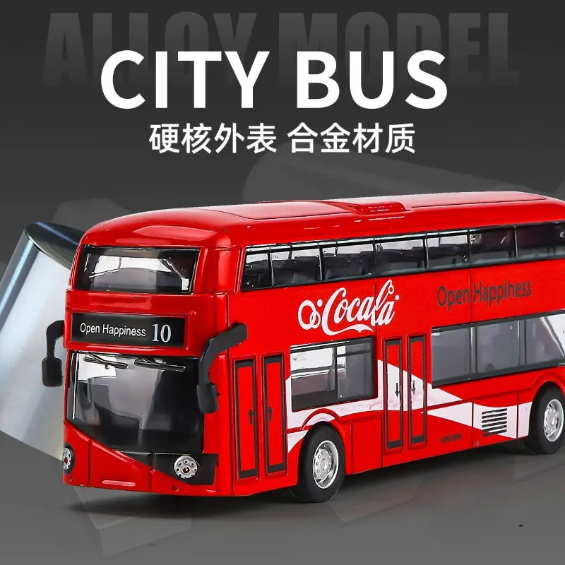 نموذج حافلة عمل فاخرة بطبقة مزدوجة من خليط معدني، حافلة المدينة، حافلة صغيرة، حافلة مكوكية، سيارة لعبة للأطفال، هدية للأولاد #4