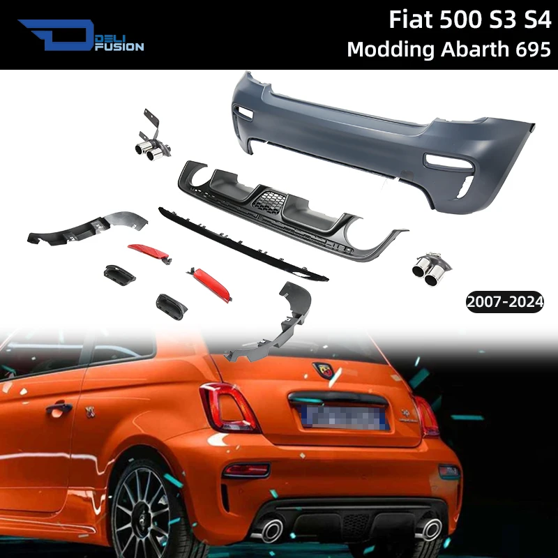 Kit de Carrocería para Parachoques Trasero Abarth 695 con Difusor (Escape no Incluido) para Fiat 500 S3 S4 Modding 2007-2024