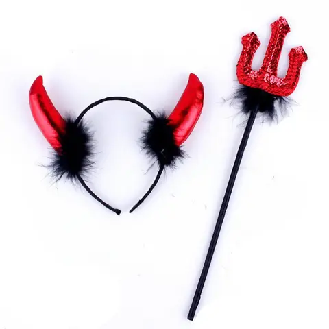 Röd Djävulshorn Huvudband Skräckdjur Huvudbonad Cosplay Demon Halloween Fest Kostym Tillbehör Trollstav Julklappar 6 best sales demonhorn cosplay - №6
