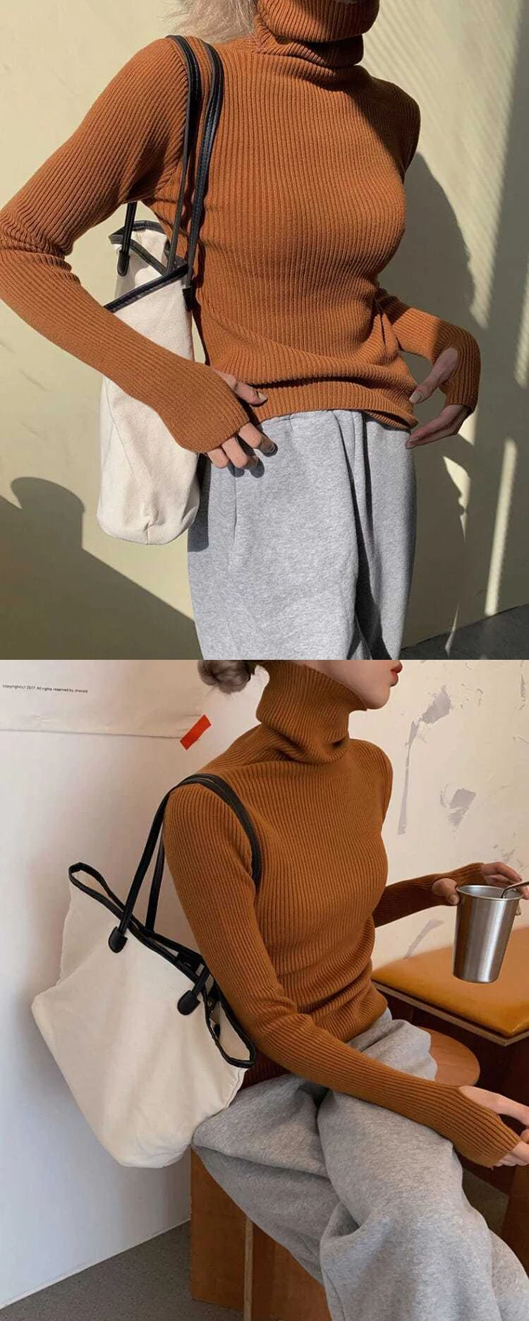 Gestrickte Pullover Frauen Koreanische Version Rollkragenpullover Winter Einfarbig Pullover Abnehmen Innen Läppen Warme Grundlegende Tops – Detail 9