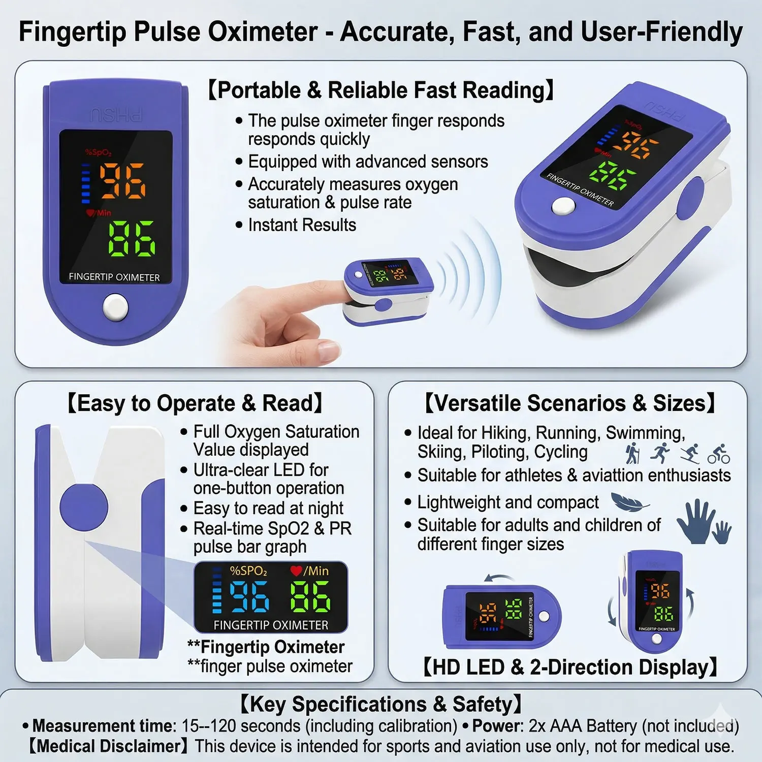 Finger Clip Pulse Oximeter TFT OLED Screen Blood Oxygen Saturation Monitor Finger Pulse Spo2 Oximetry Saturometer Practical Care