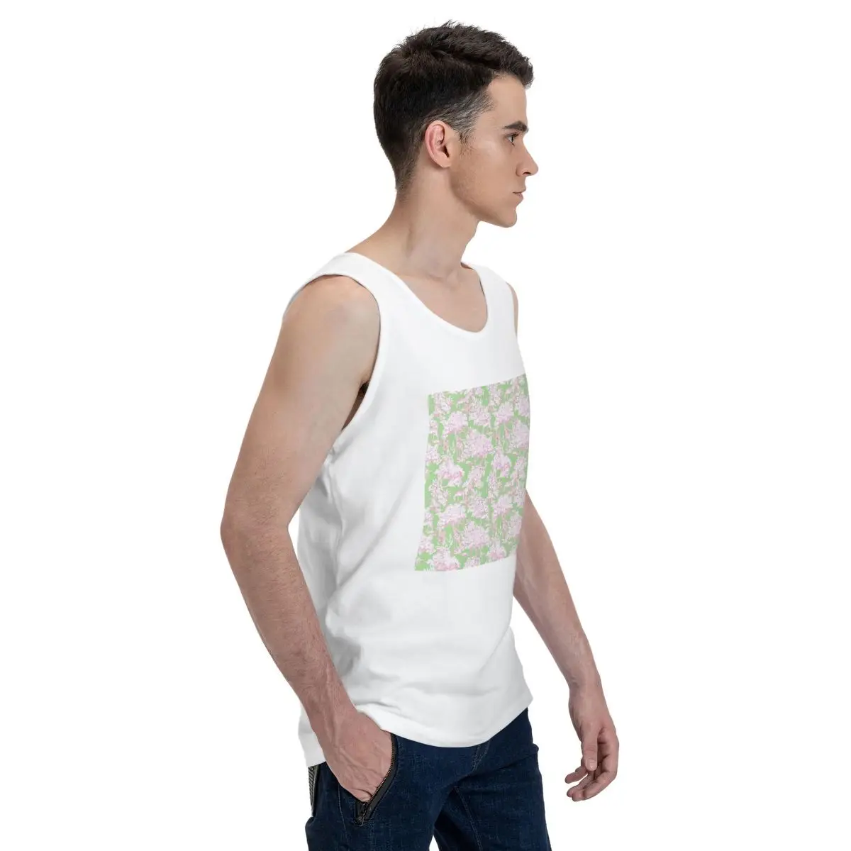Forest Toile De Jouy 100% Cotton Men's Sweatshirt Vest Sleeveless Clothing Tees Men Tank Tops T-shirt