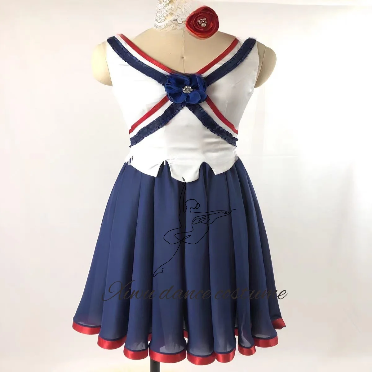 Paris Flame Girls Variations Ballet performance long dresses Professional customized Children Adult Blue