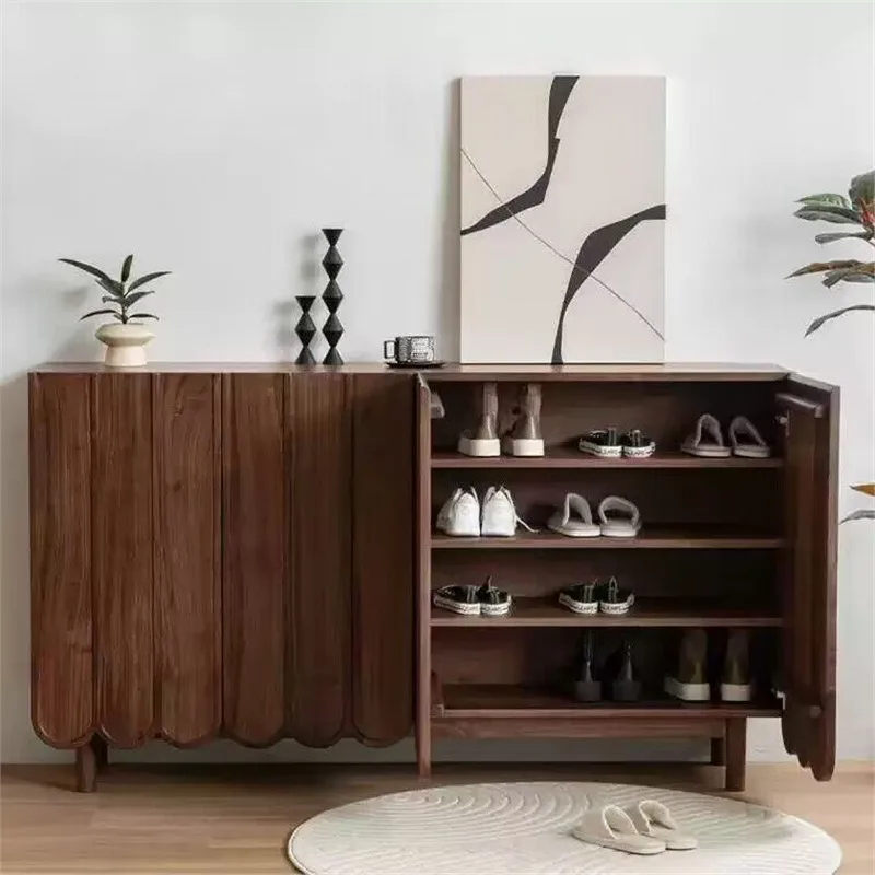 

North American black walnut solid wood shoe cabinet is simple, home door porch storage multi-layer storage cabinet