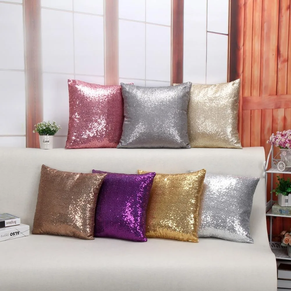 CIFBUY Solid Color Glitter Sequin Cushion Cover Decorative Throw Pillow Case for Sofa Cafe Home Textiles