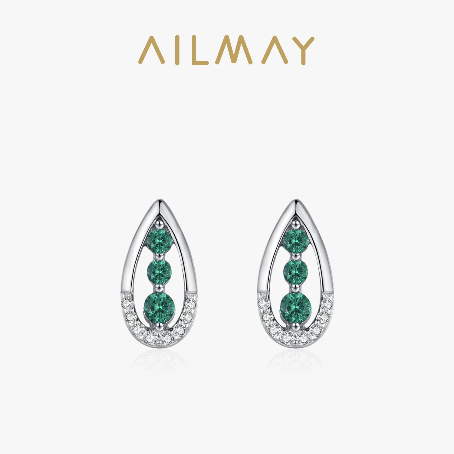 Ailmay eleganckie 925 srebro kropla wody inkrustowane zielono-białe kolczyki z cyrkonią dla kobiet zaręczynowe ślubne kolczyki wiszące