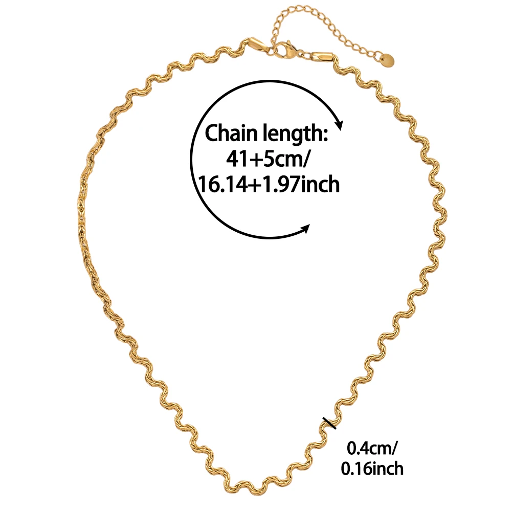 Cring Coco Choker Chunk Golden Necklace Trendy Wave Shape Chain Stainless Steel Jewelry for Women New Year Christmas Gifts