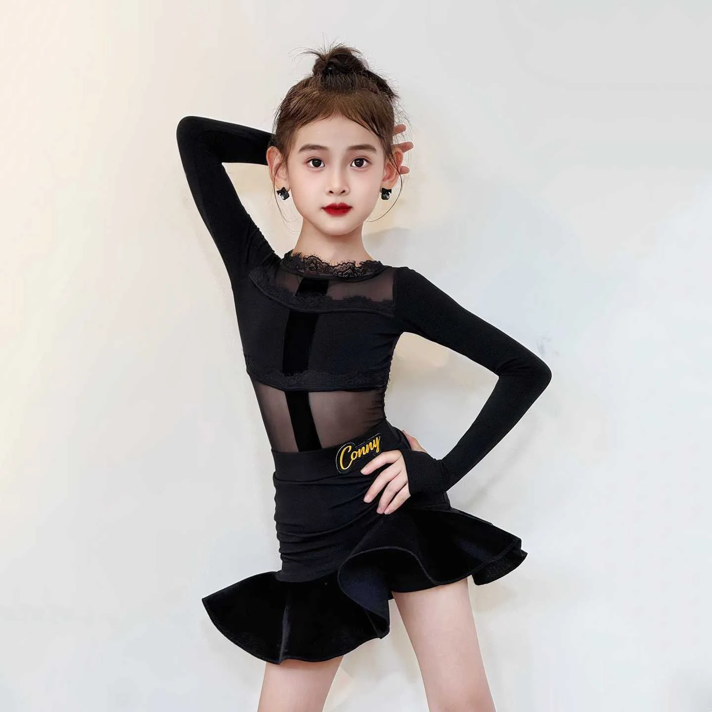 

Линейная танцевальная одежда, женская черная танцевальная одежда, сценический костюм для девочек, кружевной сексуальный танцевальный костюм, женская одежда для латинских тренировок