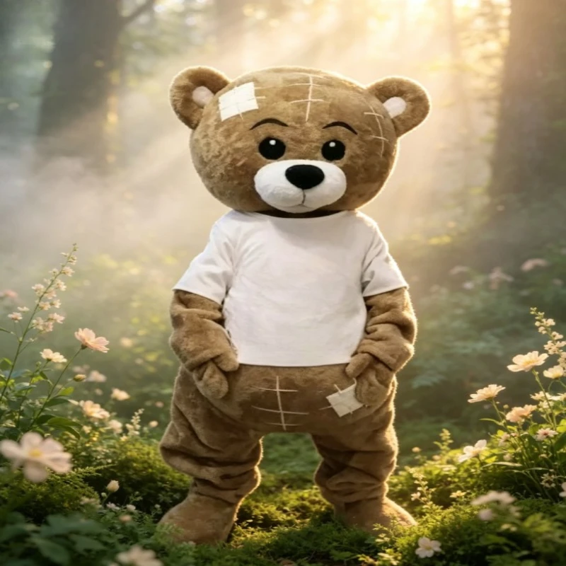 White T-shirt Teddy Bear Mascot Costume Adult Unisex Anime Cosplay Brown Bear Halloween Carnival Party Events