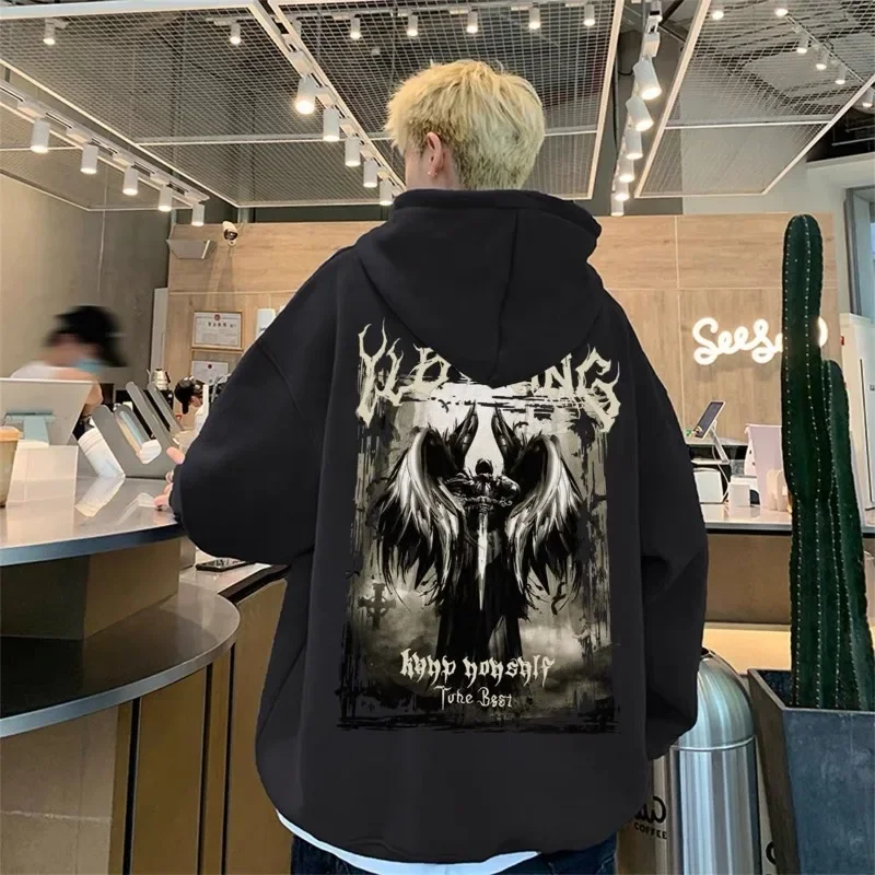 الشباب الخريف الشتاء المعتاد الطباعة الرجال مقنعين البلوز فضفاض مضحك Y2k الملابس مصمم القطن الكورية نمط الذكور هوديي