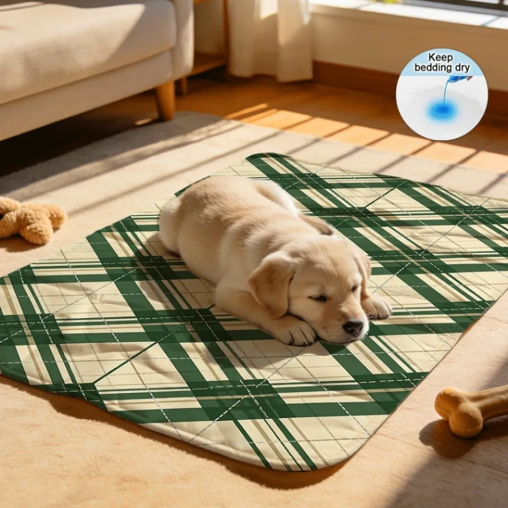 Green beige check intersecting grid lines Washable Reusable Small Animal Pads Absorbent Liner for Ferrets Rabbits Hamsters