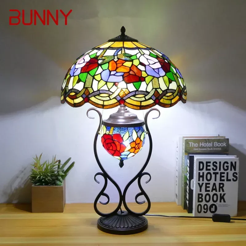 

BUNNY Tiffany Table Lamp American Retro Living Room Bedroom Lamp Luxurious Villa Hotel Stained Glass Desk Lamp