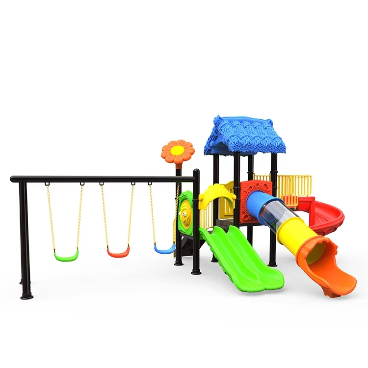 New Factory Small Commercial Amusement Park Children Plastic Slides Kids Outdoor Playground Equipment With Swing
