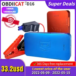 OBDIICAT-D16 D5 D8 A + urządzenie do uruchamiania awaryjnego samochodu Auto awaryjne do rozruchu akumulator samochodowy wysokiej powerbank o dużej pojemności