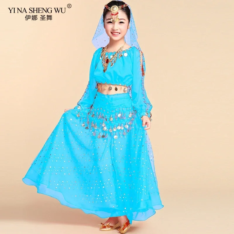 Girls Belly Dance Costume 2pcs Set Kids Indian Dance Performance Outfits Bellydance Top Skirt Competition Egypt Dance Costume