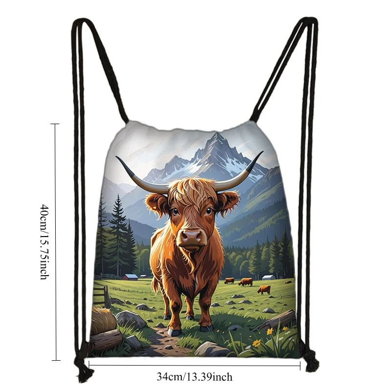 Scottish Highland Cows Sunflower Pattern Drawstring Bags Lightweight Portable Backpack for Travel Sports Gym Shoes Storage