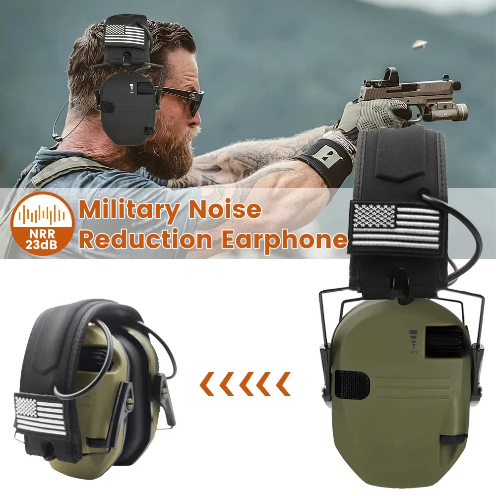 NRR 23dB Shooting Ear Protection with US Flag Electronic Earmuffs for Shooting/Hunting Noise Reduction Headphones