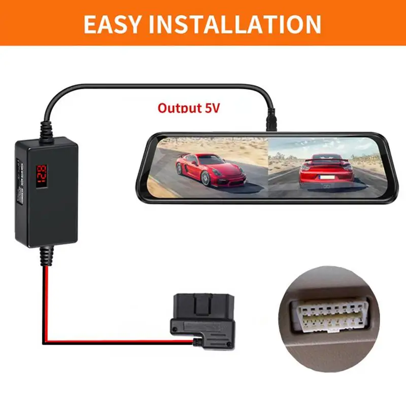 Driving Recorder Step-Down Cable Dashcam USB C Left Angles Converter Wire Kit Driving Recorder Digital Display OBDCharging Cable