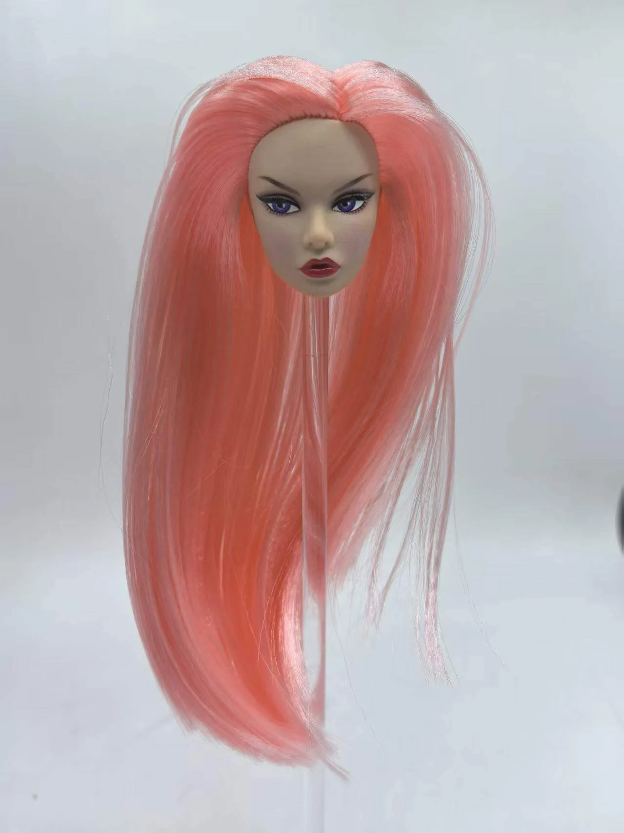 1/6 Supermodel Doll Head Parts Coloured Hair Fashion Normal Skin With Make-up Cool Face OB Head Purple Eye/Red Lips DIY Dress Up