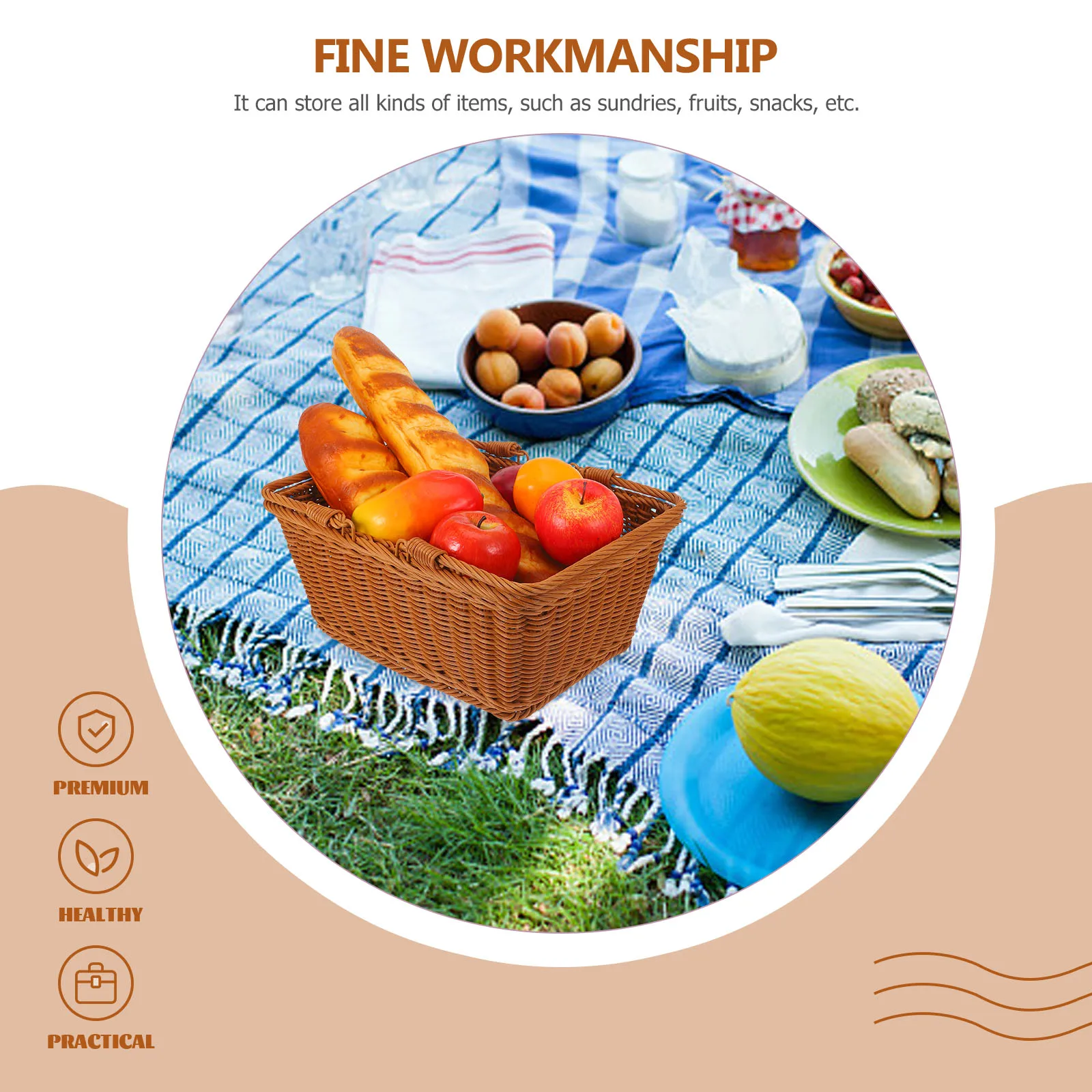 

Rattan Shopping Hand Woven Snacks Storage Breads Storage Woven Holder Baskets Vegetable Fruit Container Wear Resistant Picnic