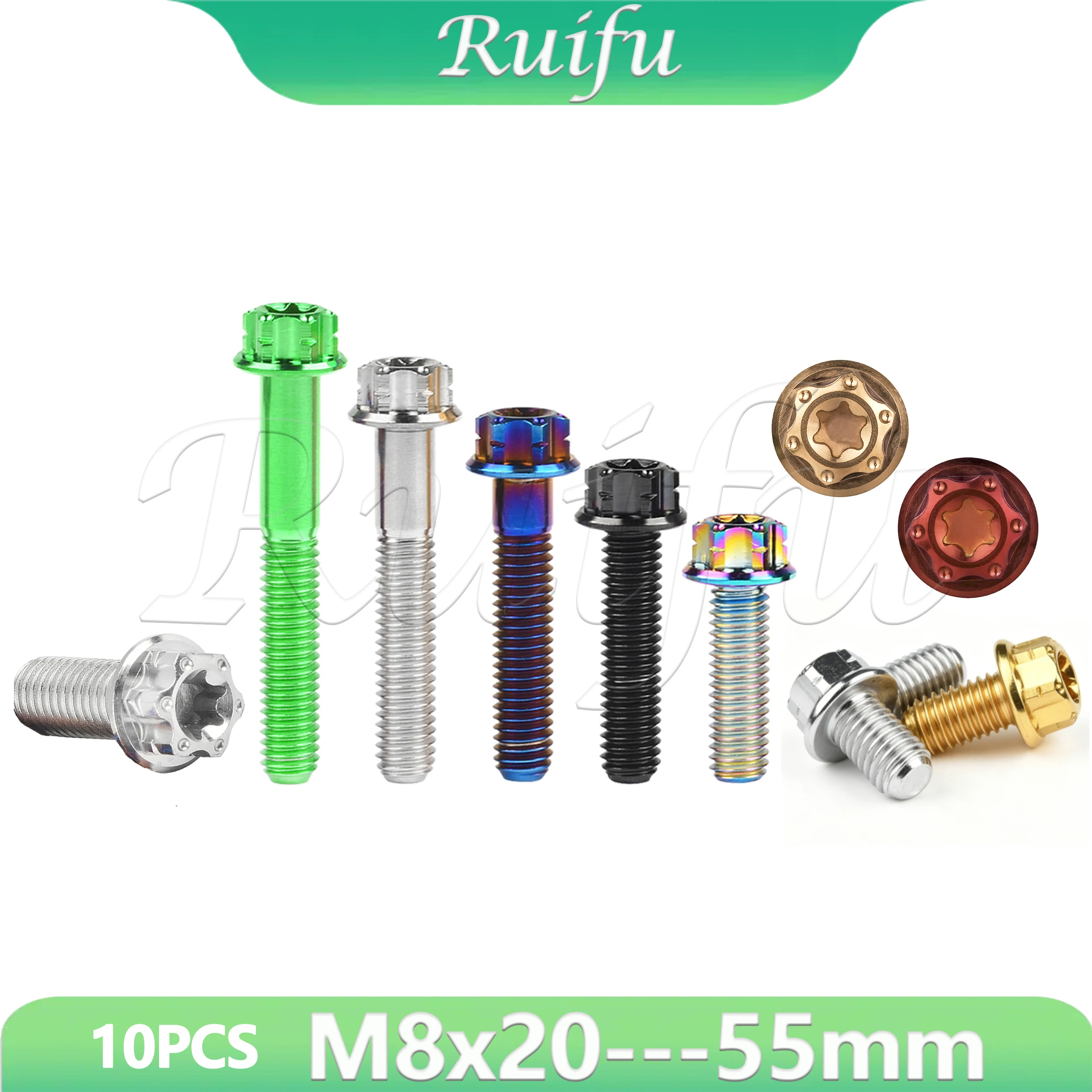 Ruifu  Titanium Bolt 10pcs  M8X20 25 30 35 40 45 50 55 mm Torx Flange for Motor Bike Disc Brake