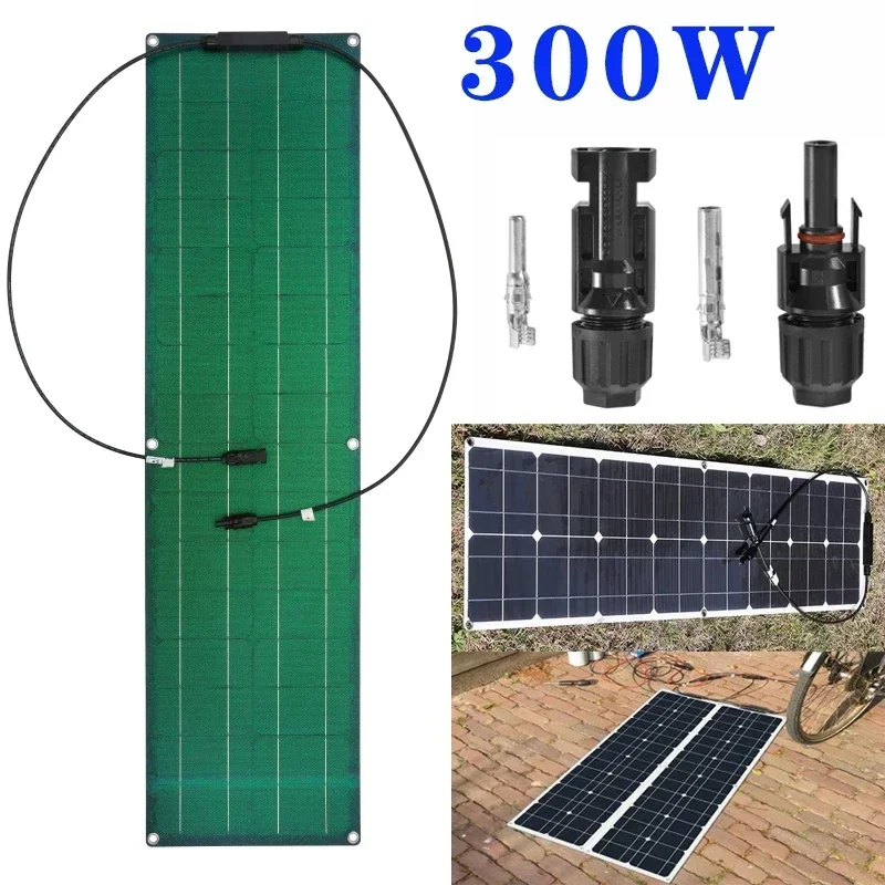 300W Monocrystalline Solar Panel 18V Flexible Solars Plate for Car Battery Charger/Power Bank/Camping/Hiking Emergency Power