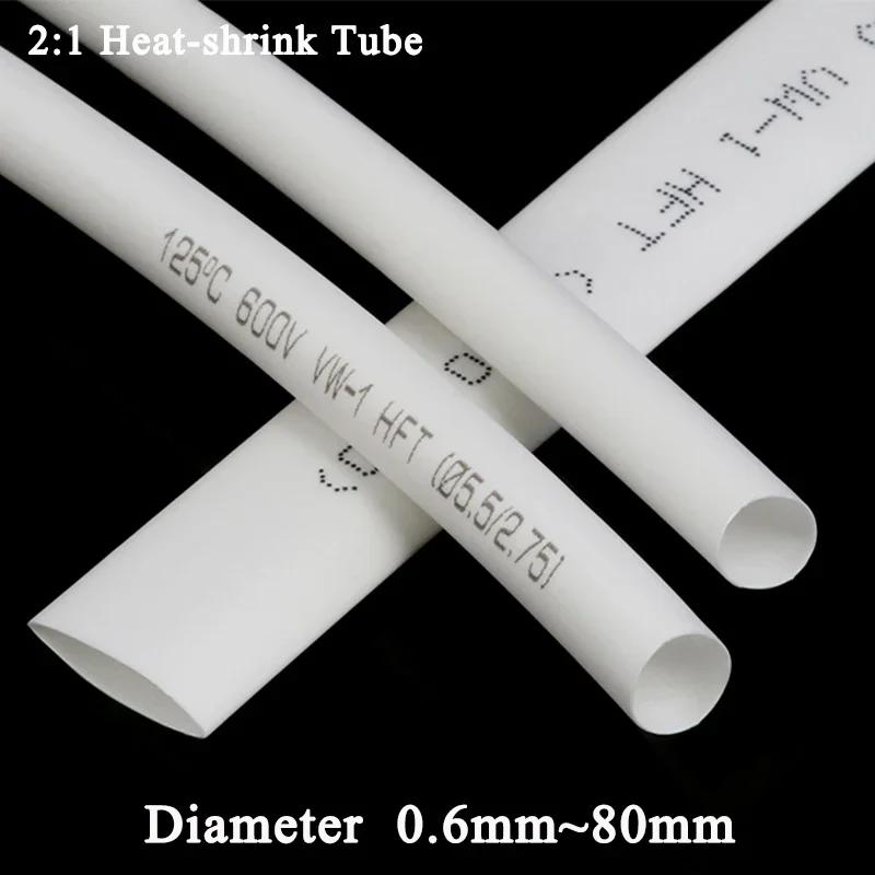 1~25m White 2:1 Heat Shrink Tube Diameter0.6mm~80mm Heat-shrink Tubing Wire Repair Protector Cable Connector Insulation Sleeving