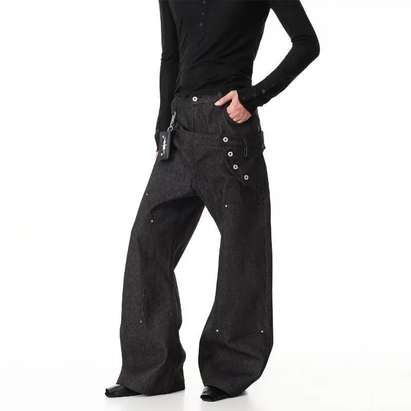 Men's Splicing Design Black Casual Pants Vibe 90s Unisex Sweatpants Male High Waist Y2k Cool Trousers Streetwear Men