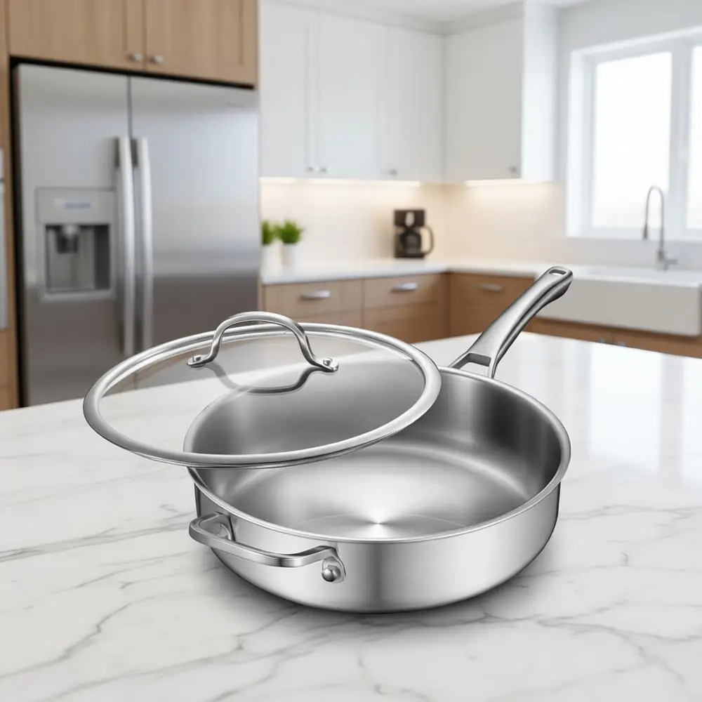 

12-дюймовая (6-литровая) сковорода-сотейник из нержавеющей стали с крышкой, подходит для мытья в посудомоечной машине и использования в духовке, совместима со всеми типами плит