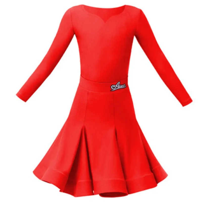 Robe de danse latine personnalisée, tenue de pratique quotidienne pour filles, Costumes de compétition de spectacle pour enfants, haut et jupe à manches longues
