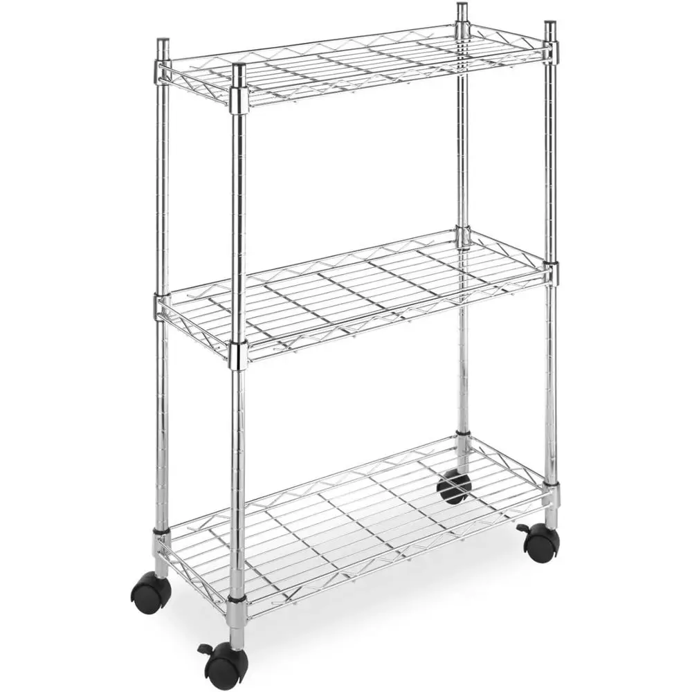 

Adjustable 3-Tier Chrome Rolling Kitchen Island Cart with Laundry Utility