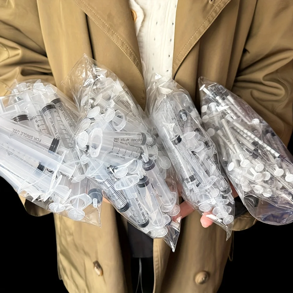 50Pcs Syringes + 50Pcs White Caps, Available in 4 Sizes: 1ml, 3ml, 5ml, 10ml, Liquid Syringes, Laboratory Supplies, Industrial Use, Also Suitable for Feeding Small Animals, Transferring Liquid Ink, Applying Glue, and Watering Plants view 5