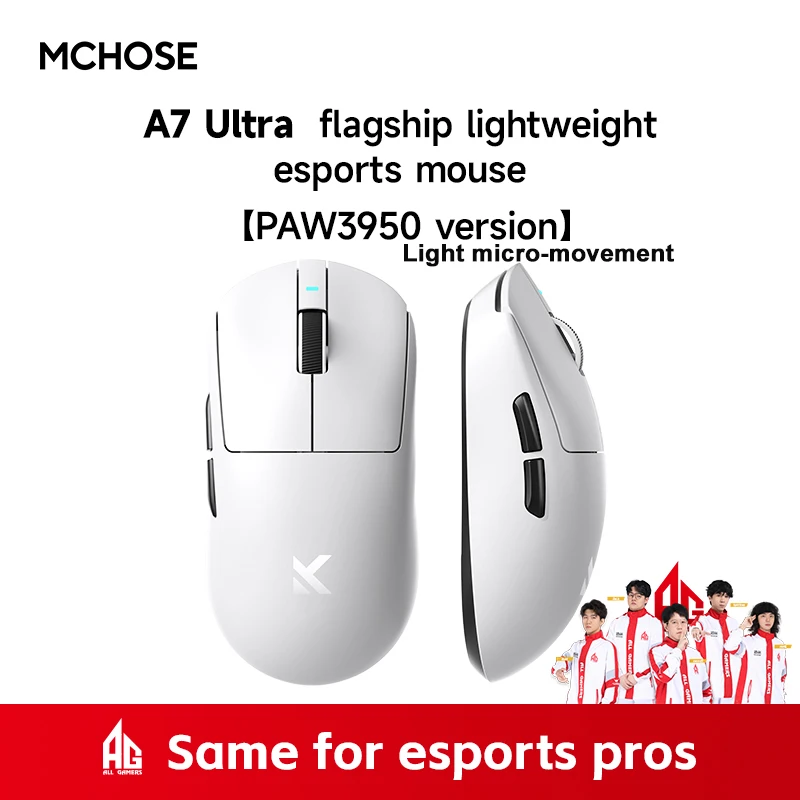 

MCHOSE A7 Ultra Wireless Gaming Mouse 59g Lightweight Office PAW3950 Dual 8K Polling Rate 42000 DPI 500mAh Ultra-low Latency