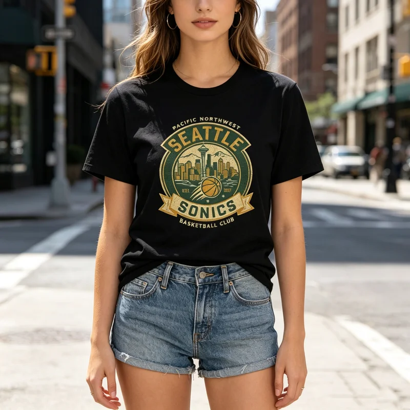 Vintage Fashion Logo - Футболка для любителей баскетбольного клуба Seattle