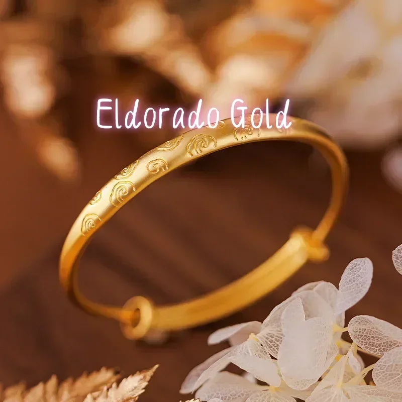 Eldorado Gold  9999 Real Gold 24K auspicious cloud pattern push-pull bracelet, ethnic style k gold matte texture auspicious clou