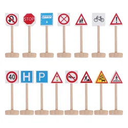 15 PCS Beech The Sign Child Toy Car Toys for Kids Traffic Signs 15PCS Wooden Road Model Teaching