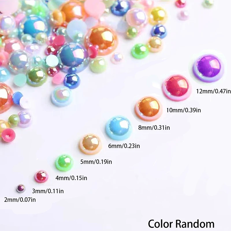 2-12mm half round flat bottom AB color ABS imitation pearl resin semi-faceted loose beads diy cell phone nail jewelry accessorie