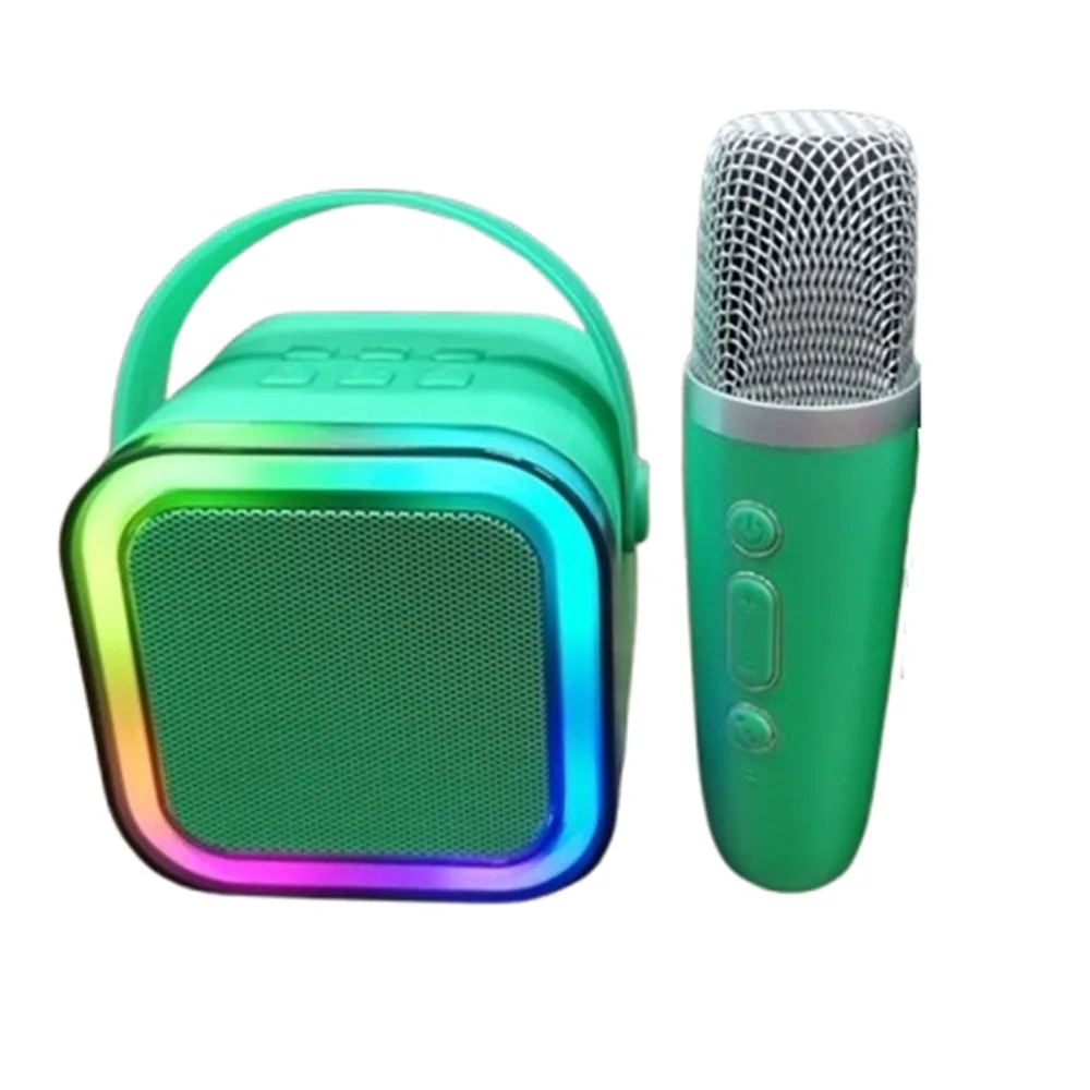 

Bluetooth Audio Mini Karaoke Machine K12 with 1/2 Wireless Microphones Portable Bluetooth Speaker RGB Light Fun Toys