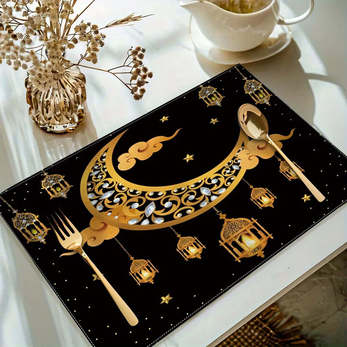 1PC Ramadan Placemats - Star Crescent Design for Eid Al-Fitr Celebrations & Home Dining Decor 30X40cm