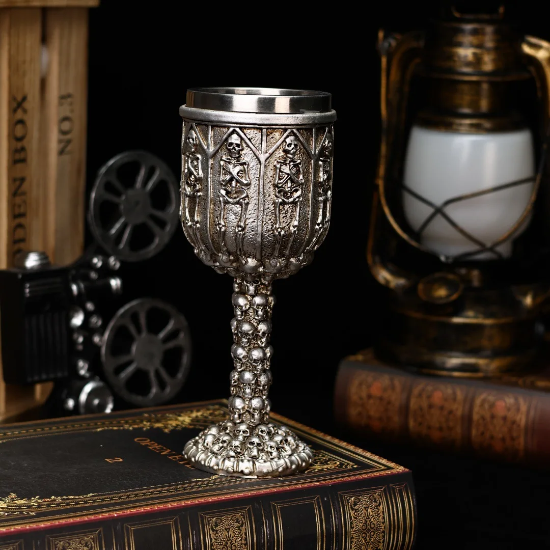 

New Halloween Skull Retro Goblet Multi person Skeleton Goblet Gothic Style Stainless Steel Liner Cocktail Wine Cup Gift Decor