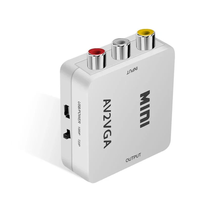 محول فيديو صغير 1080P RCA AV إلى VGA محول فيديو مع صوت 3.5 ملم AV2VGA / CVBS صوت إلى جهاز كمبيوتر عالي الدقة إلى تلفزيون