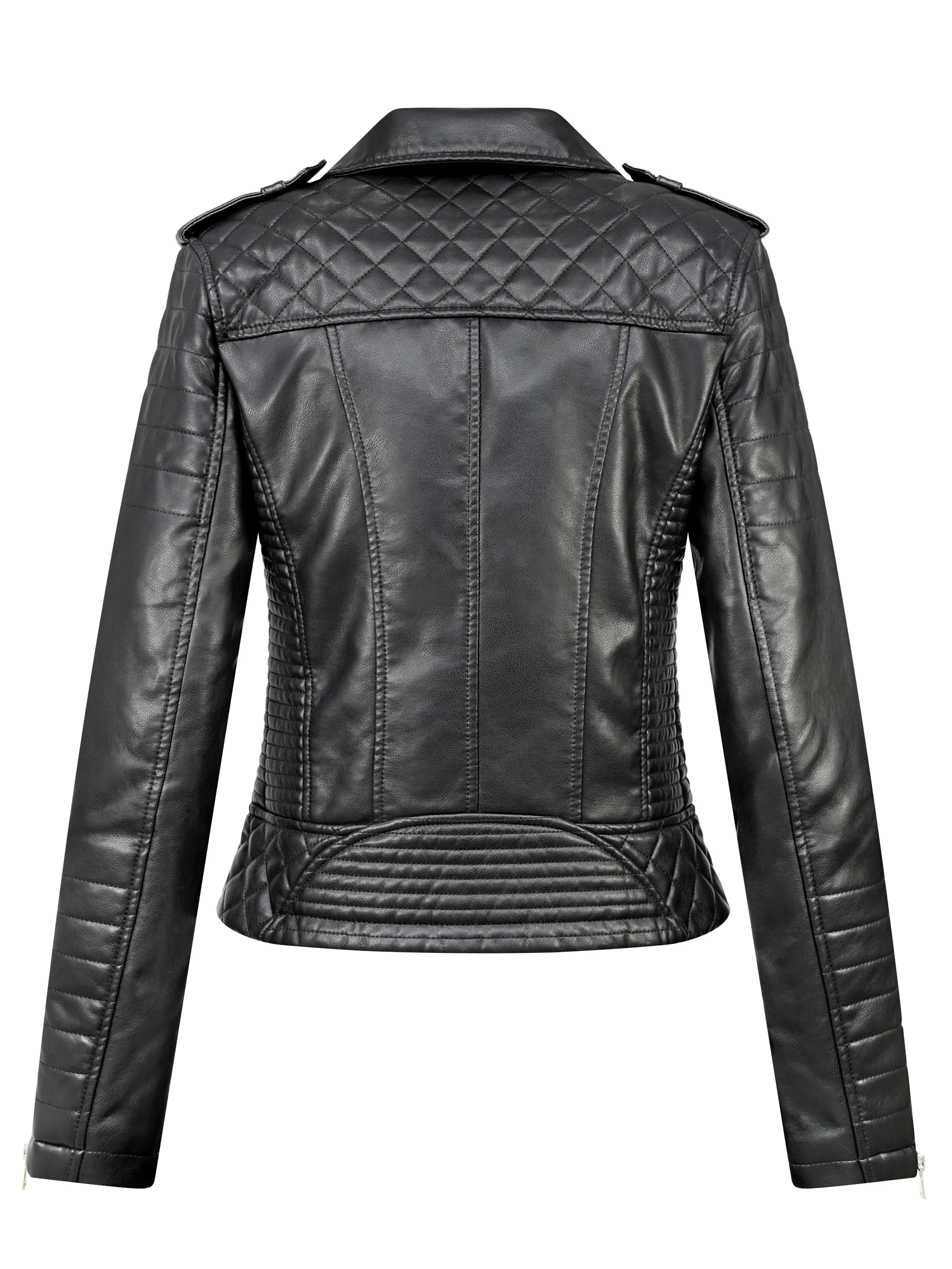 Veste courte en similicuir PU pour femme, manteau de motard en relief, vêtements d'extérieur à fermeture éclair pour femme, revers, printemps, automne, nouveau, 2024