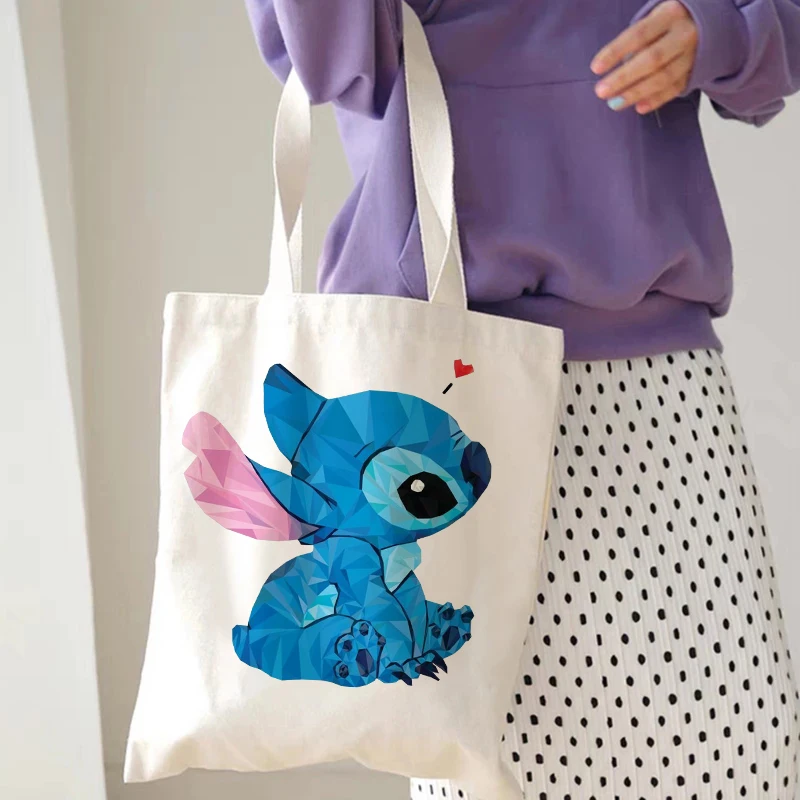 Disney Stitch Tote Bag Canvas Shoulder Bag Eco Hip Hop Lilo and Stitch Shopping Bag Women Tote Harajuku Shopper Bag Female