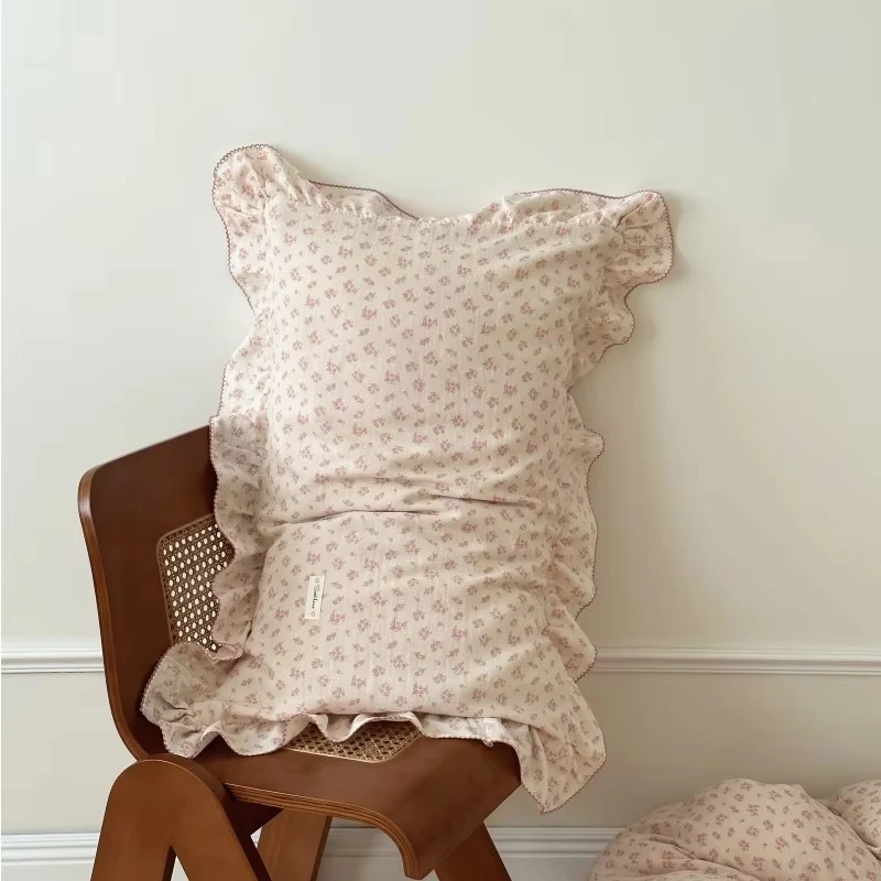 

INS Ruffle Edge Gauze 100% Cotton Princess Pillow Case 30X50 48X74cm Breathable Pillowcase Decorative for Home Bedding Bedroom