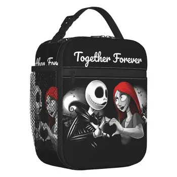 Jack Skellington Sally Saco de Almoço Isolado para Mulheres, Personalizado, Portátil, Refrigerador Térmico, Bento Box, Escritório, Piquenique, Viagem, Dia das Bruxas